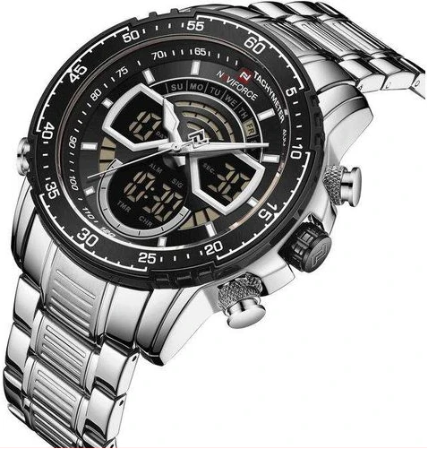 Naviforce Stainless Steel Waterproof Men's Designer Watch - Silver,Black