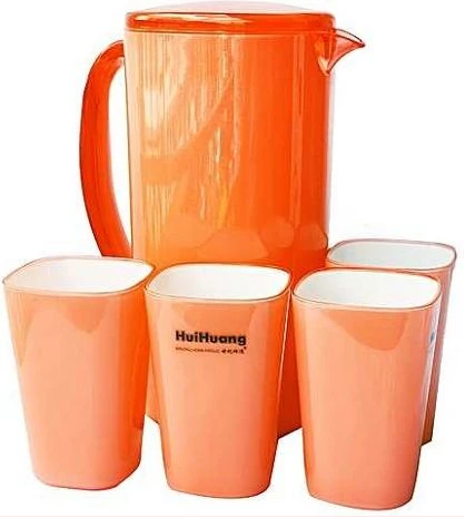 4 Piece Melamine Juice Tumbler Cups And 1Piece Jug Water Set-Orange