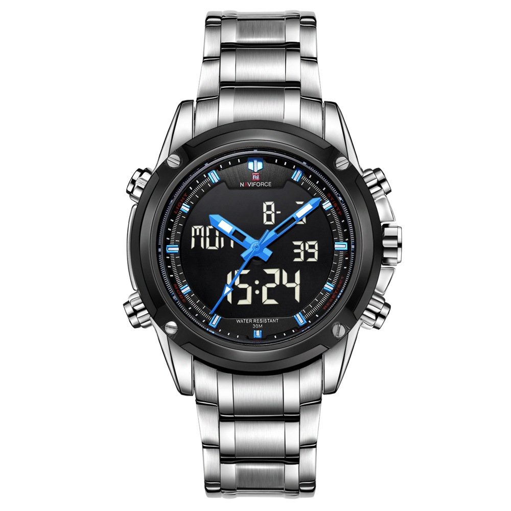 NAVIFORCE 9050-SBW Men Watches Top Luxury Brand Date Week Sport Mens Watches Military Business Stainless Steel Quartz Male Watch