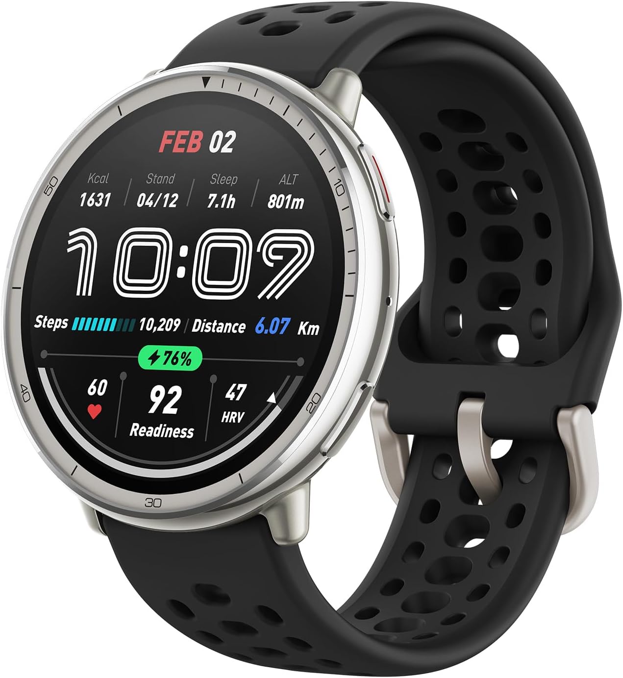 Amazfit Active 2 Smart Watch 44mm, GPS Maps with Direction, Fitness Tracker, 10 Day Battery, Sleep Monitor, 160+ Sport Modes, Water Resistant, for Android & Apple iPhone, Black Silicone