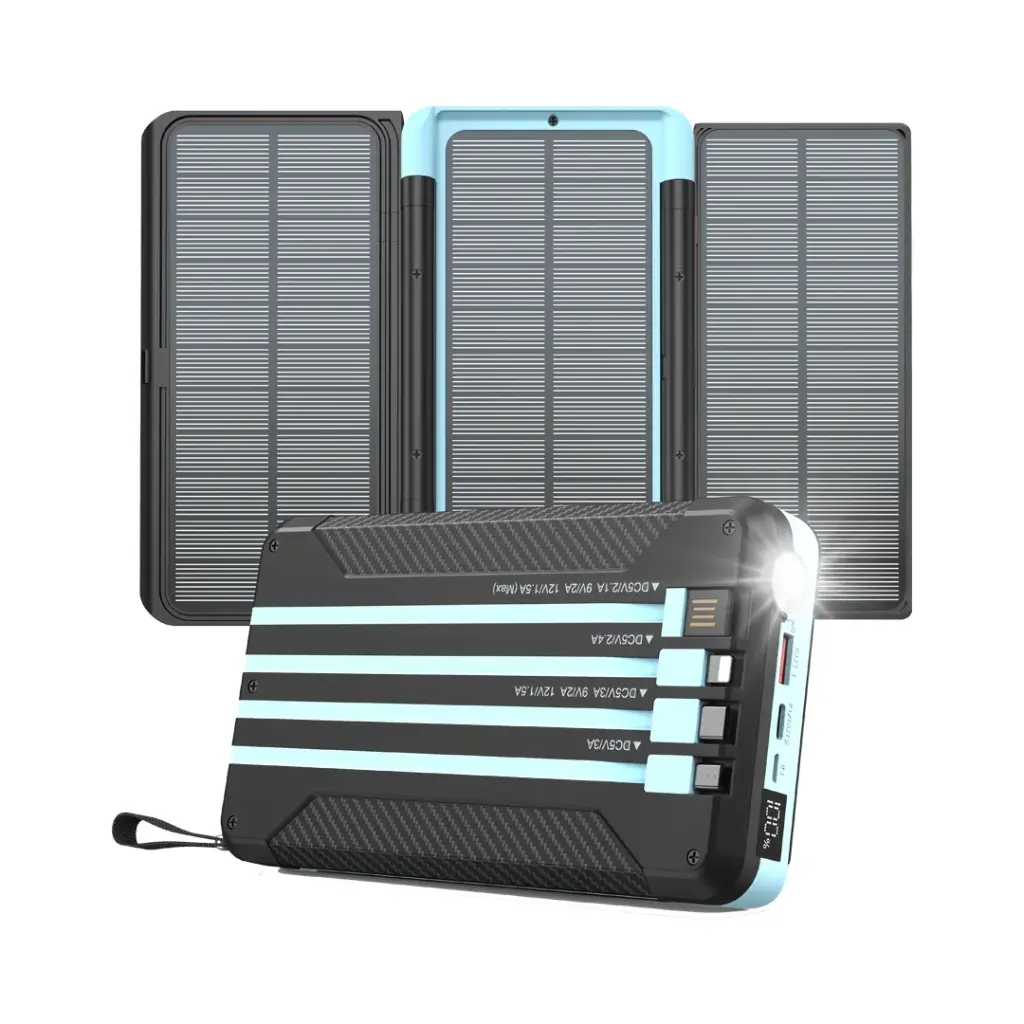 Powerology 16000 mAh Solar PowerBank with FM Radio/ Solar Wireless Charging / Hand Crank Generator / Watch Wireless Charger / LED Light / Digital Clock / Integrated Cable/ Speaker /20W PD Camping Powe