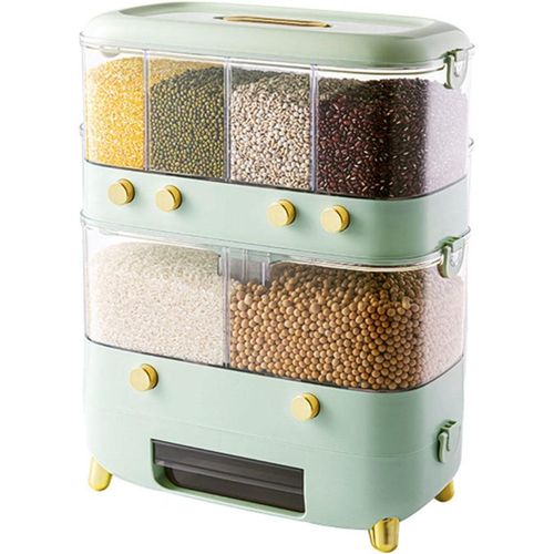 Rice Dispenser with Cup,Wall-Mounted 6 Grid Double Layer Dry Food Dispenser Rice Bucket Grains Storage Container Cereal Dispenser for Home and Kitchen- Multicolor