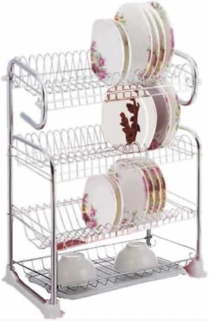 4 Tier Stainless Steel Dish Draining Storage Rack, Silver
