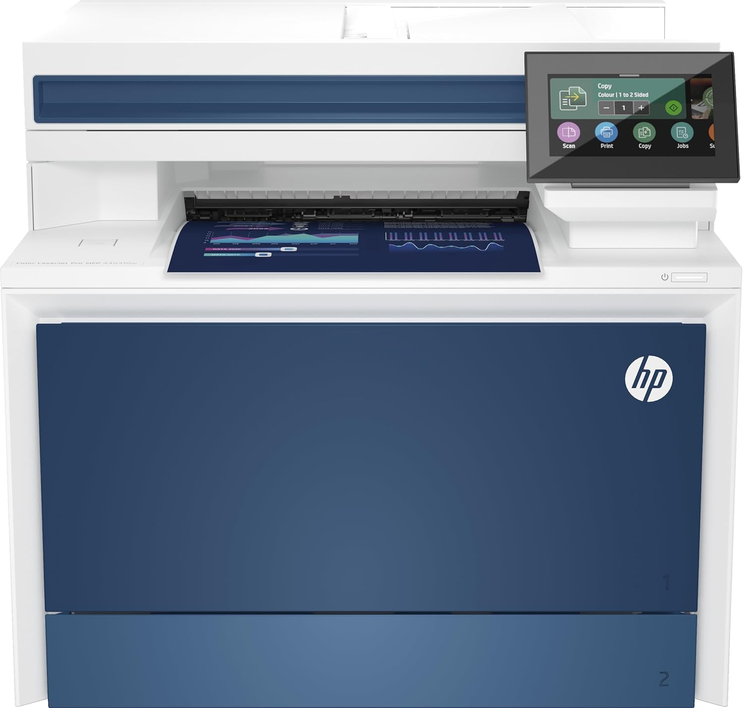 HP Color LaserJet Pro MFP 4303fdw (5HH67A) All-in-One Printer, 33ppm, 50-Sheet, Automatic Document Feeder, WiFi - White/Blue