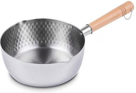 24cm Stainless Steel Wok Pot Milk Saucepan With Wooden Handle, Silver