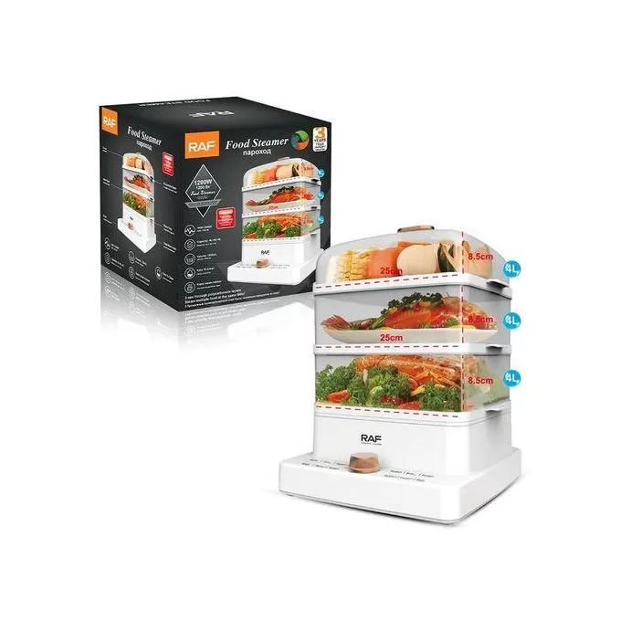 RAF 3 Tier Electric Food Cooking Steamer Pot With Display, Timer Fuction- Clear