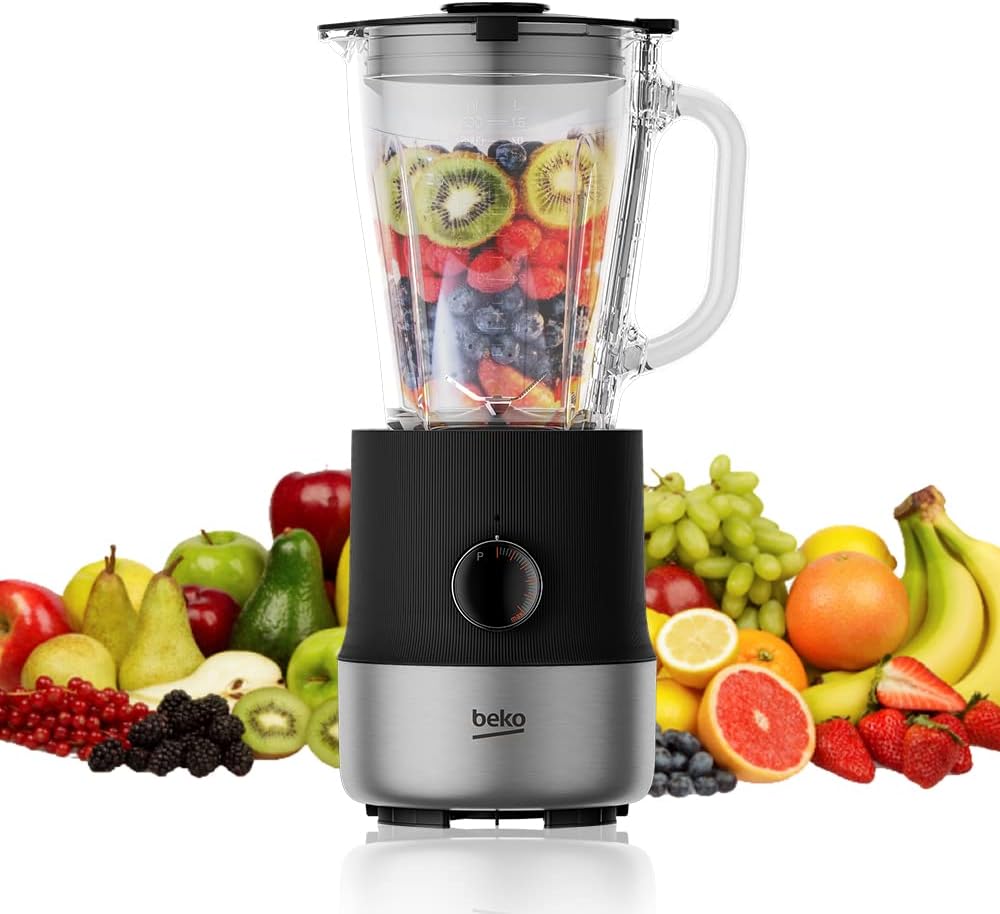 Beko 1.75L Table Blender, 800W, TBN 81808 BX, Glass Jug, Variable Speed Setting, Pulse Function, Anti-Slip Base, 4 Wings Stainless Steel Serrated Blades