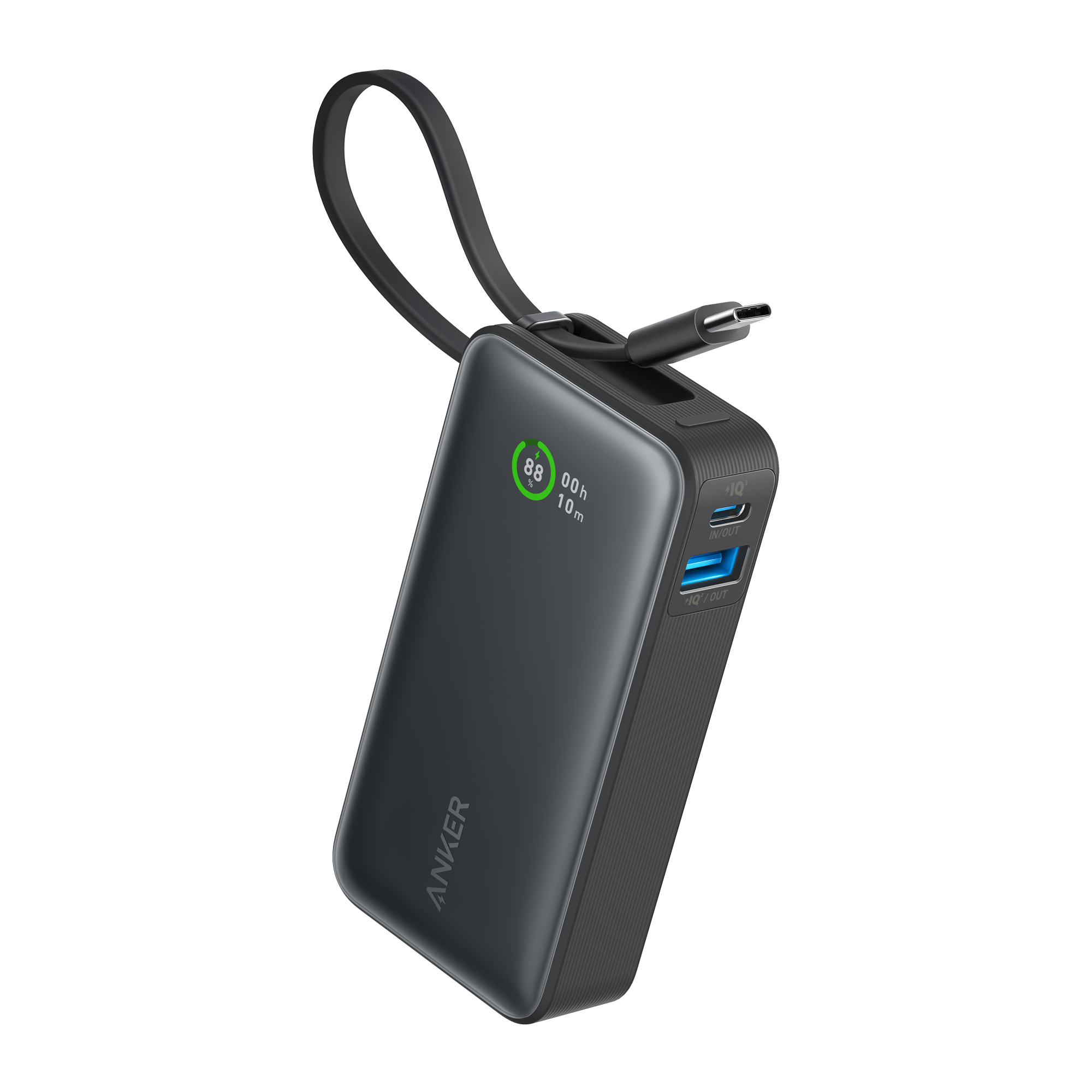 Anker 10000 mAh Nano Power Bank, 10000mAh Portable Charger with Built-In USB-C Cable, PD 30W Output with 1 USB-C, 1 USB-A, Fast Charging Battery Pack for iPhone 16/15 Series, Samsung, Huawei, Xiaomi, 