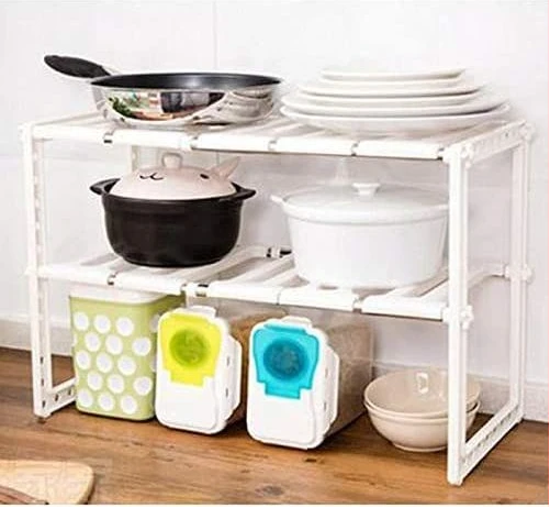 Adjustable Rack, Pool Space Arrangement Frame, Under-Sink Storage Shelves - White