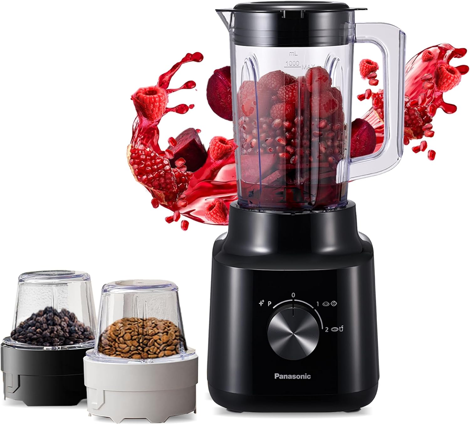 Panasonic Blender, 450W Motor Power, Curved Stainless Steel Blades, 1.45L Plastic Jug , 2 Dry Mills, 2 speed+1 Pulse, Safety Lock MX-CP3121