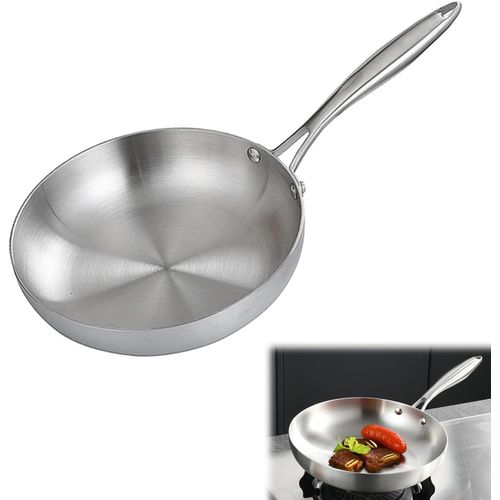 24cm Stainless Steel Uncoated Omelette Frying Pan, Frying Pan Skillet Tool, Fully Clad Cooking Pan For Even Heating, Kit, Fried Steak Pot Kitchen Cookware For Gas Stove And Induction Cooker Easy To Cl