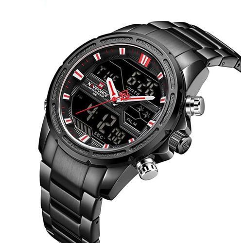 Naviforce Men's Stainless Steel Quartz Digital Sport Watch - Black