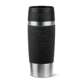 TEFAL Thermal Bottle Travel Mug Classic Black 0.36L, Comfort Screw Lid Drinkware, Quick Press, Soft-Touch Sleeve, Travel-Ready, Reusable, 100% Leak-Proof, Keeps Drinks Cold (8hrs) and Hot (4hrs), 360°