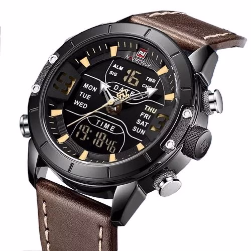 Naviforce Luxury Digital And Analog Mens Water Proof Watch - Brown