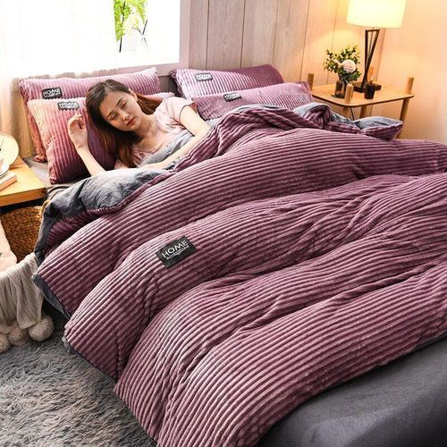 6*6 Duvet Cover Set Luxury Coral Velvet Duvet King Size - Purple