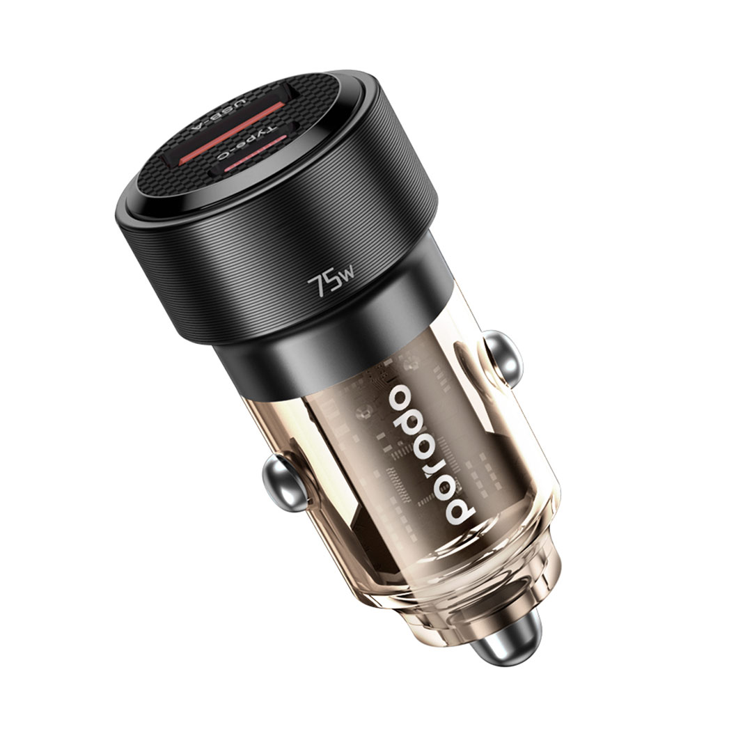 Porodo 75W Transparent Dual Port Car Charger PD 45W QC 30W - Black
