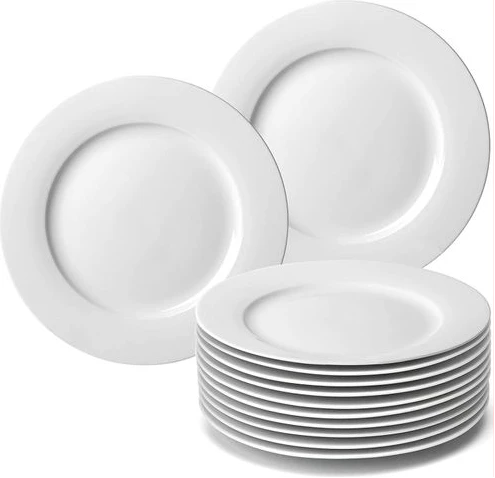 8 Inch 12-Piece Porcelain Salad, Dessert Dinner Serving Plates-White