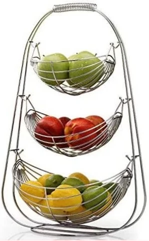 3 Tier Metal Fruit Basket Bowls Vegetables Storage Display Stand Holder Rack-Silver