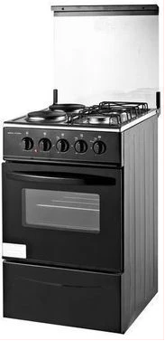 SPARK 50*50 2 Gas Burners +2 Electric Hot Plate P5022E-B, Electric Oven, Auto Ignition - Black