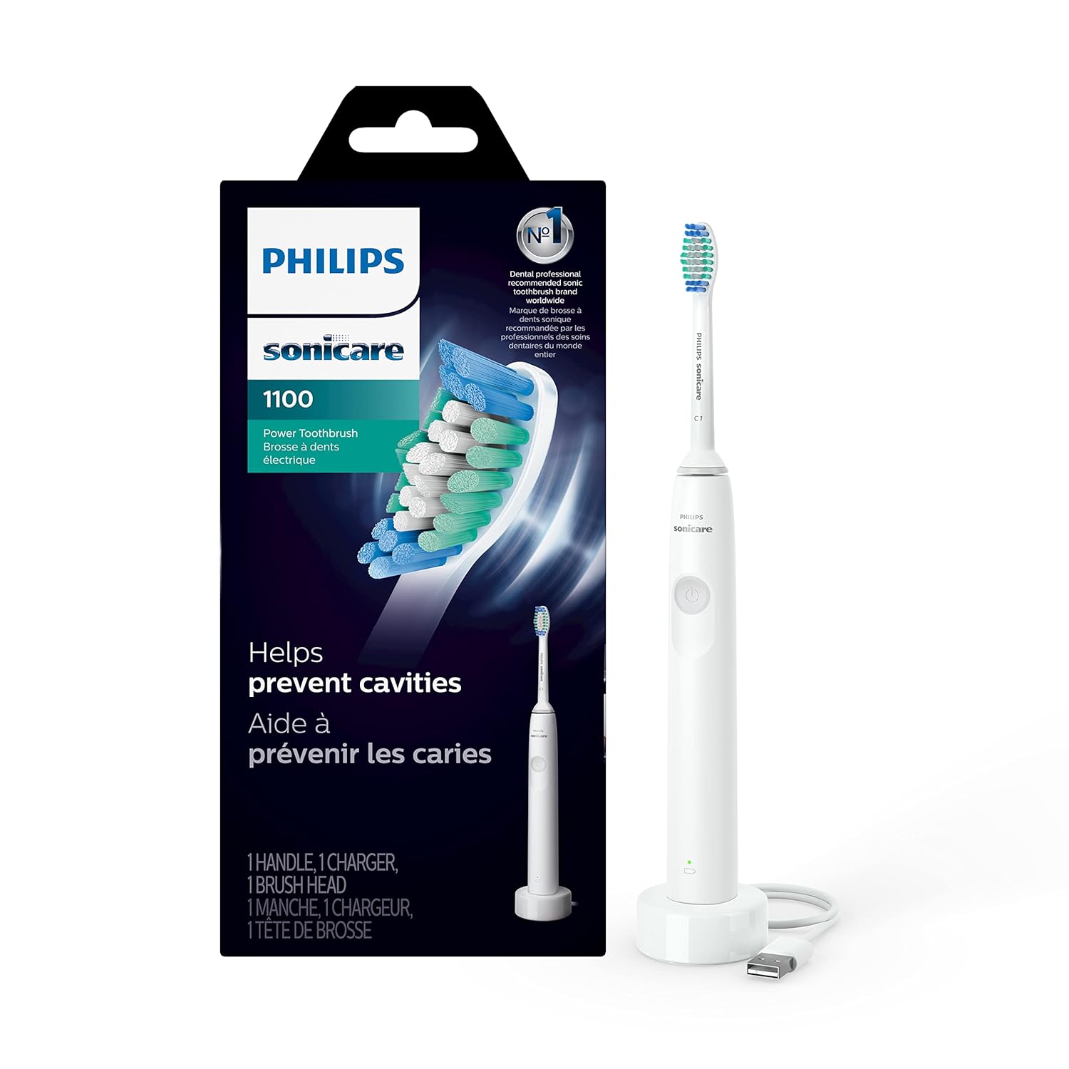 PHILIPS Sonicare 1100 Power Toothbrush, Rechargeable Electric Toothbrush, White Grey