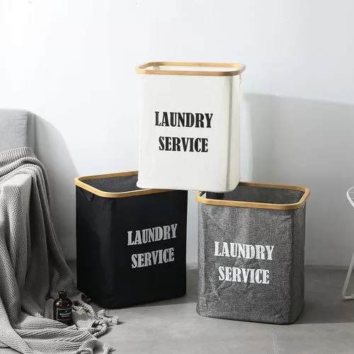 1 Piece Large Foldable Sturdy Bamboo Laundry Hamper,Laundry Basket,Foldable Hamper -Multicolor