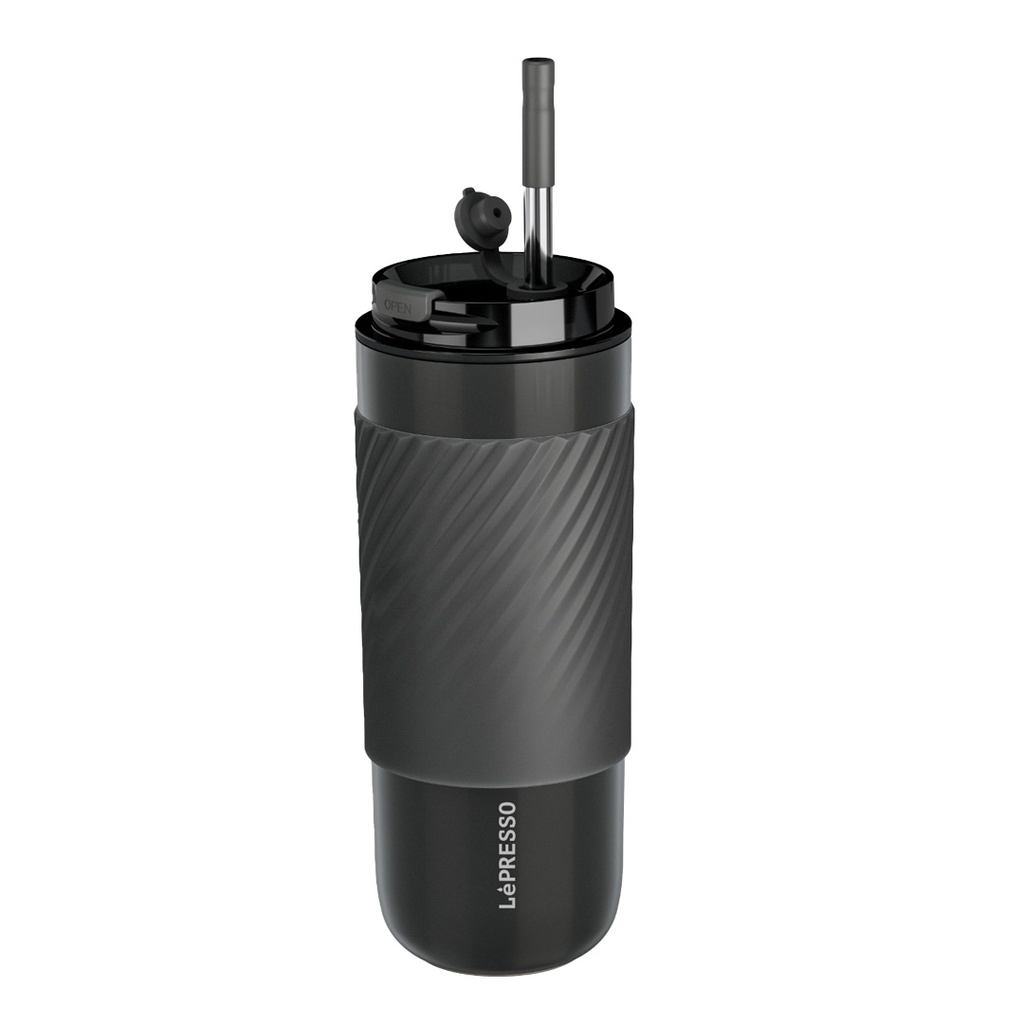 Lepresso Thermal Tumbler with Infusion Filter, 520ml Capacity, SUS 316 Inner, SUS 304 Outer, Food Grade PP, Reusable Straw, Tea Filter, 8H Keep Warm, 10H Keep Cold (Gray)