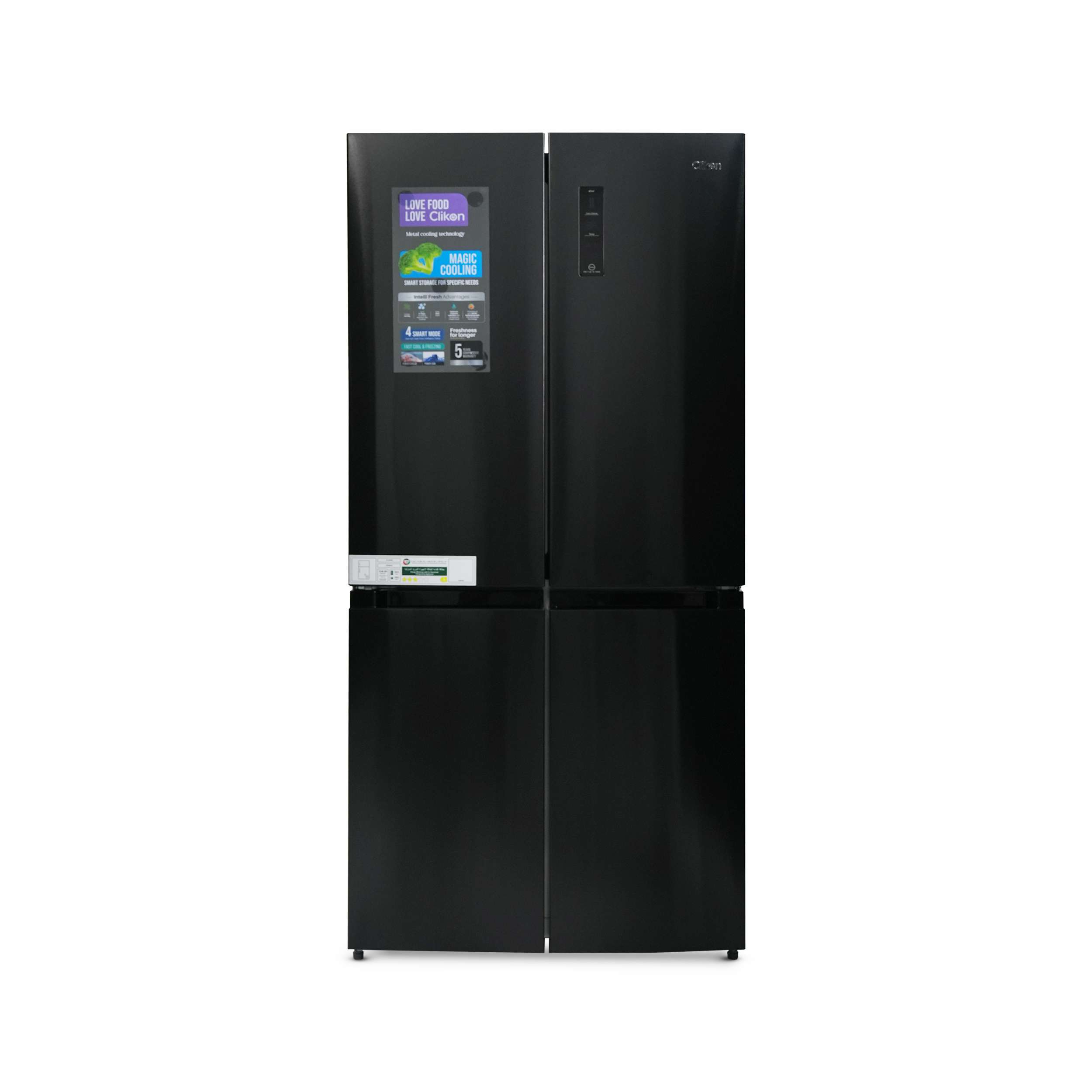 Clikon 492L Gross Premium French Four Door Refrigerator with Energy Saving, Powerful Compressor Cooling, Open Door Alarm, Smart Modes & Easy-Clean Interior 492 L 120 W CK6044 Black