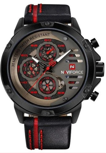 Naviforce Men's Analog Chronograph Watch - Black, Red