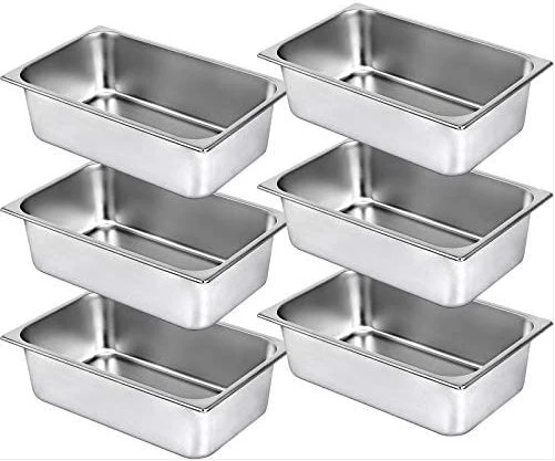 6 Pack Stainless Steel chafing Water Steam Table Buffet Food Pans- Silver