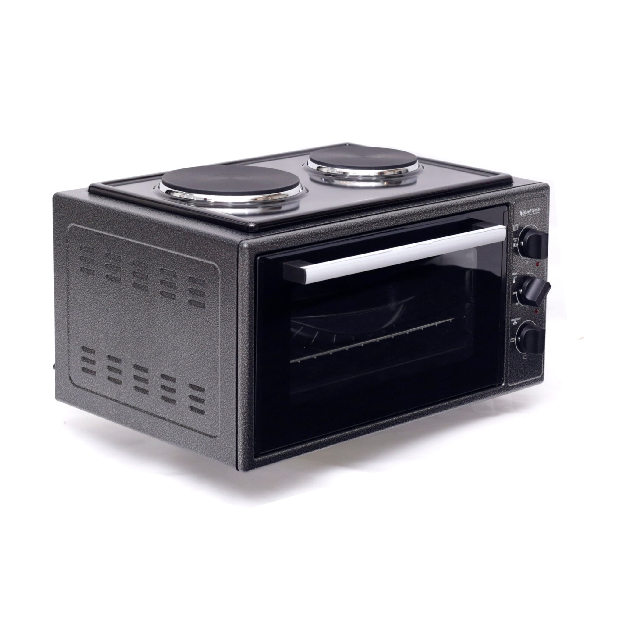 Blueflame 35 Liters Electric Mini Oven With Two Hot Plates / Hobs, Thermostat, 2 Trays With Lamp, Up And Down Heating Function 35302-L – Black