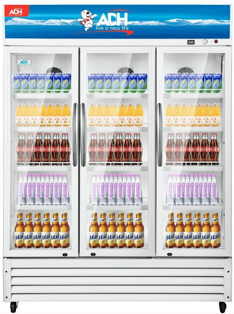 ADH 835-Litre Tripple Display Cooler; Verticle Display Chiller, Tripple Door Showcase Beverage Refrigerator - White