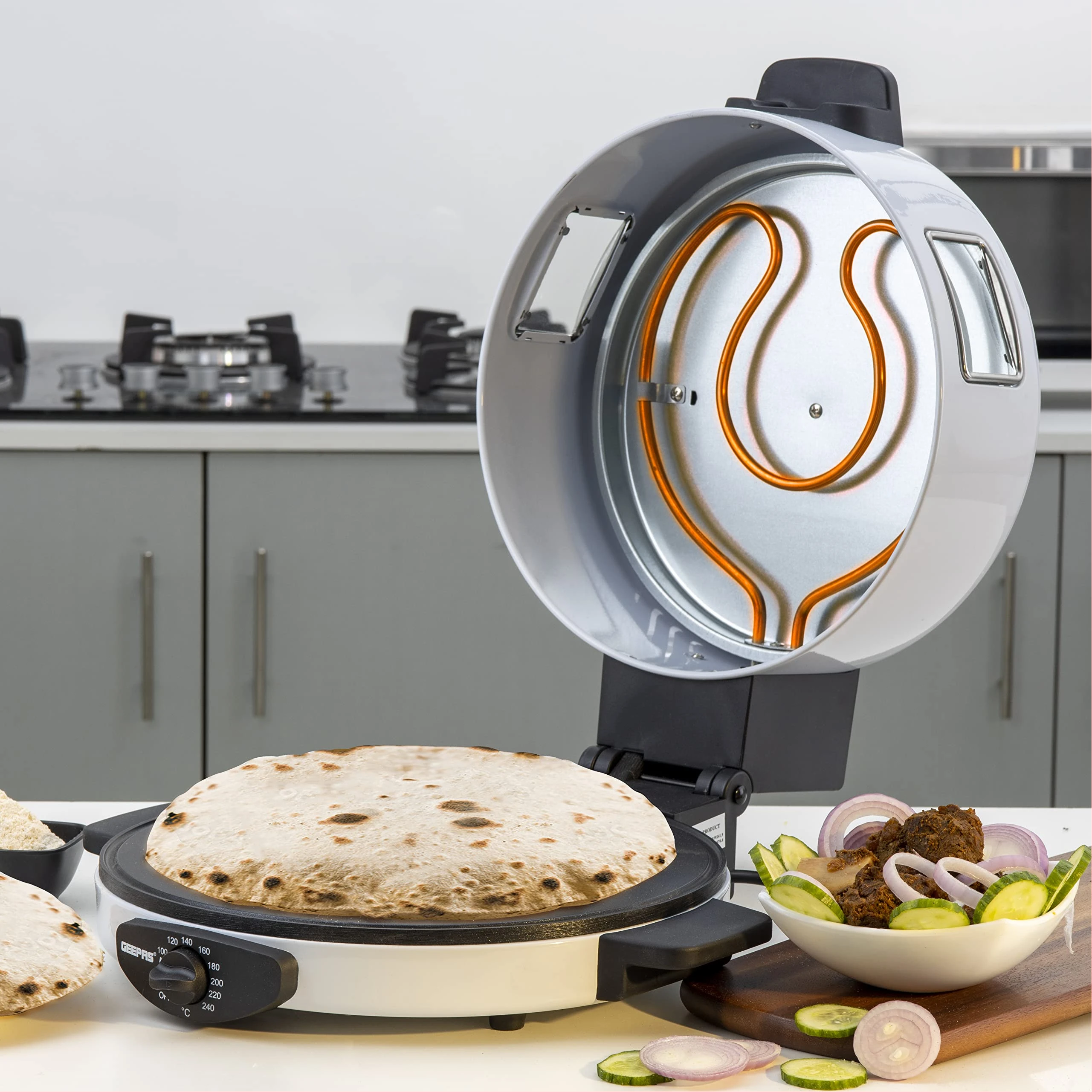 Geepas Arabic Bread Maker, 30cm Non-Stick Baking Plate, GBM63036