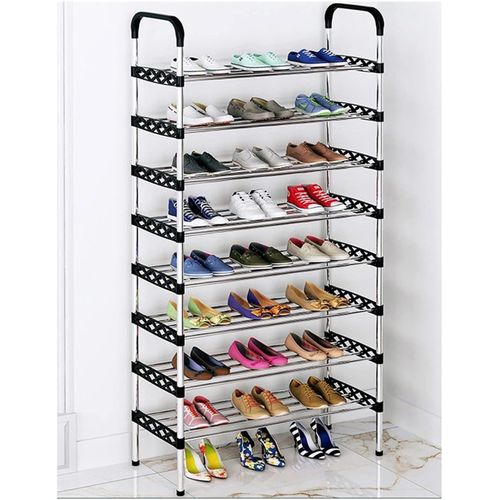 8 Layers Multi-Tier Stainless Steel Shoe Rack Stackable and Adjustable Multi-Function Wire Grid Shoe Organizer Storage Entryway Shoe Storage Solutions Narrow Shoe Organizer Closet Shoe Organizer