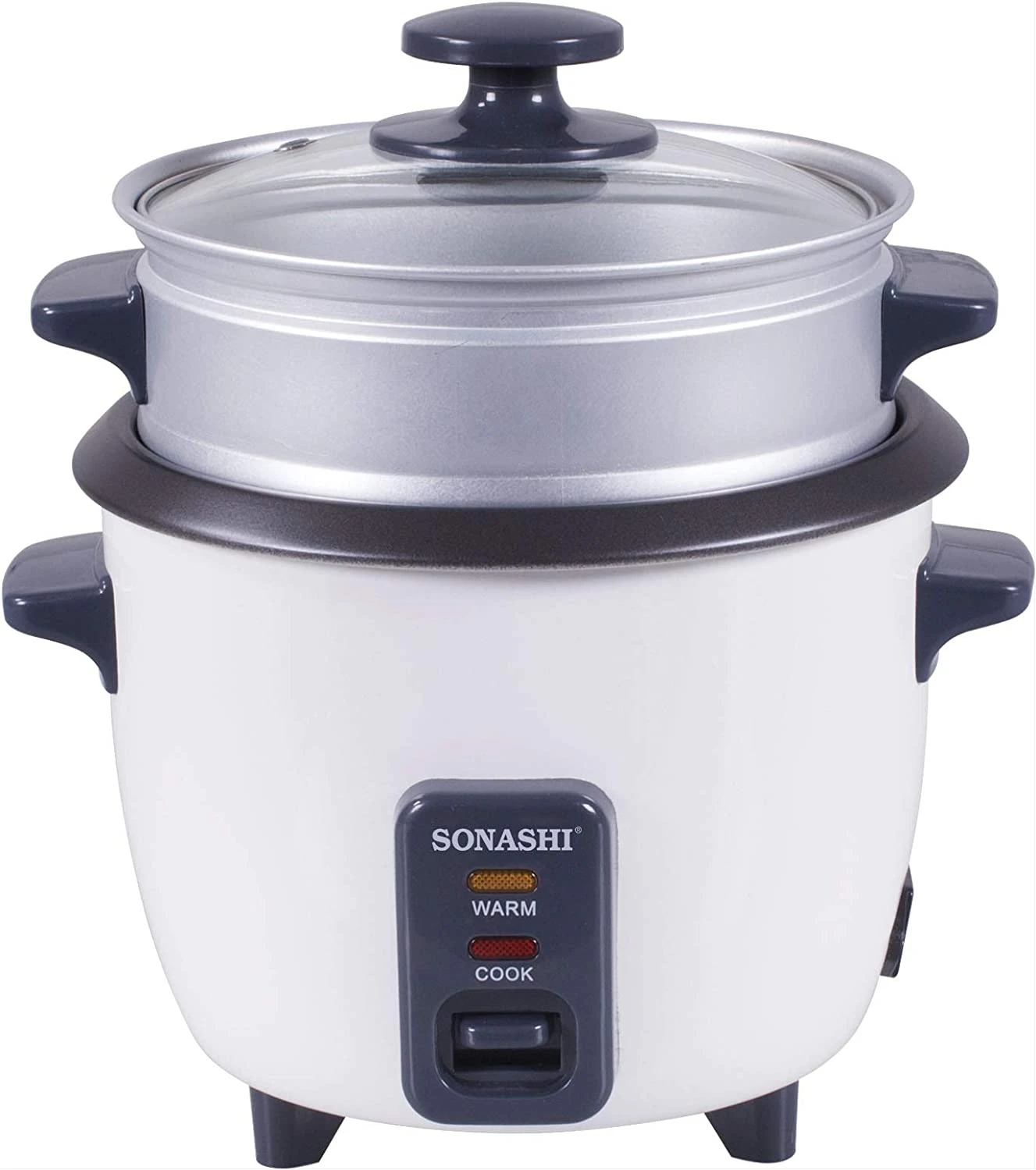 Sonashi 1.8 L Rice Cooker With Steamer SRC-318 - Tempered Glass Lid, Cool Touch Handle, Non-Stick Coating & Automatic Shut Off Function