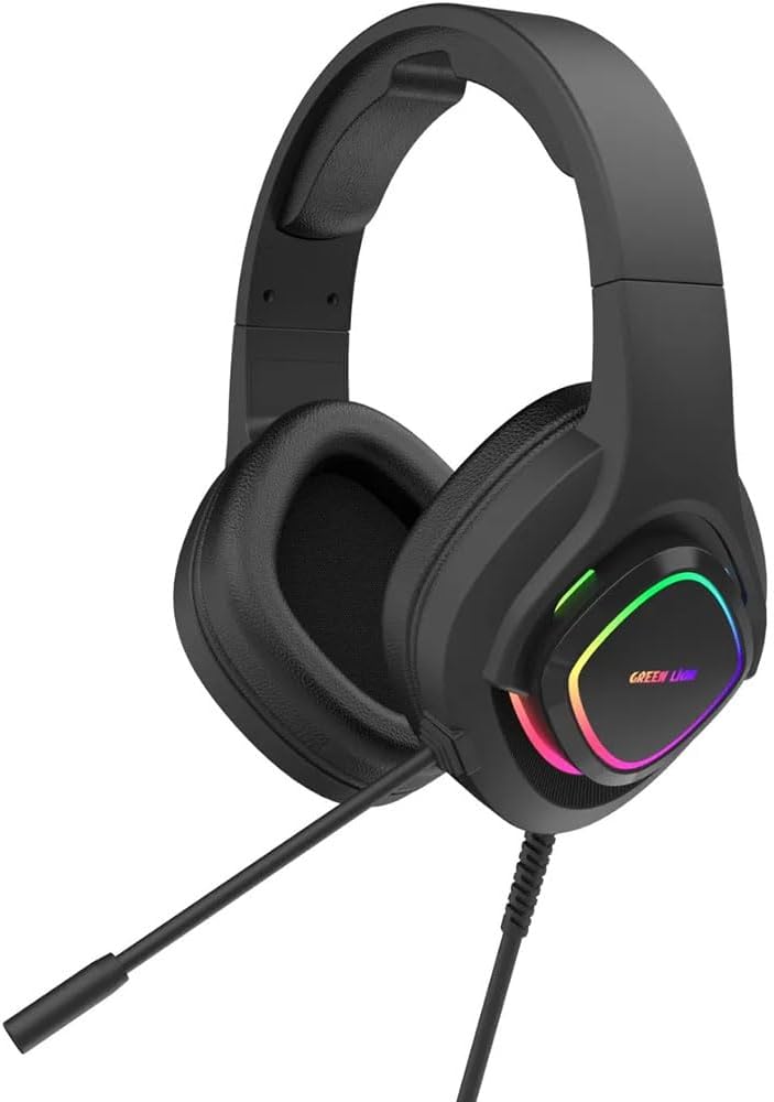 GREEN LION GP32X Gaming Headphone with Noise Canceling Microphone, Hight Definition Audio, 3 Color Lights, 3.5mm Audio Jack, 360° Free Bending, Comfortable to Wear - Black