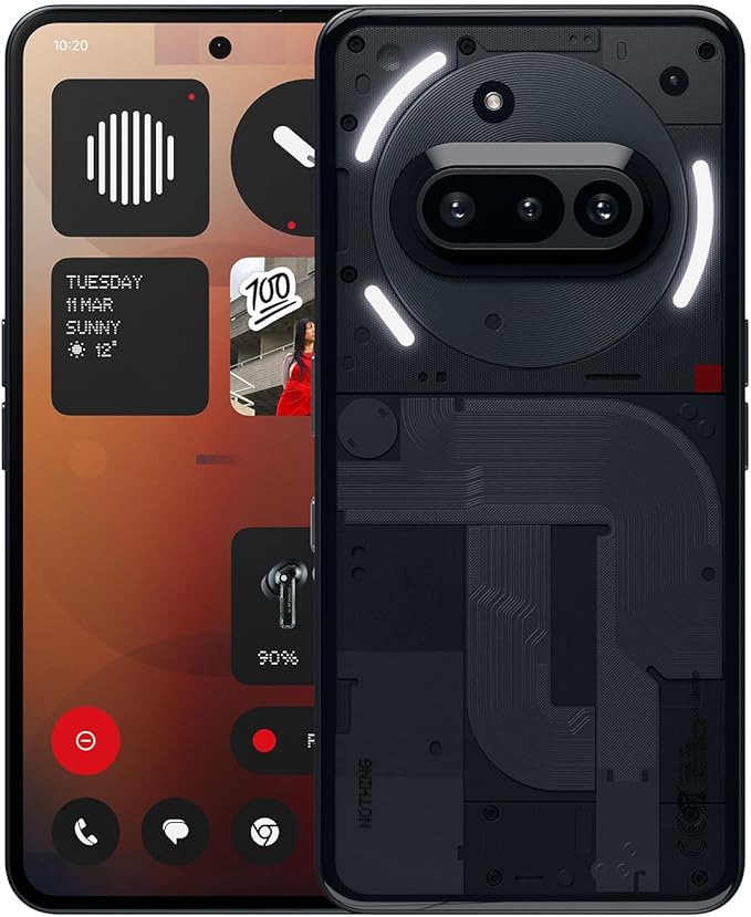 Nothing Phone 3a 5G Smartphone, 12GB 256GB, 6.77" 120Hz AMOLED Display, 50MP Triple Camera System, Snapdragon 7s Gen3 Processor, Bluetooth 5.4, IP64 Waterproof, 5000mAh,Dual Nano-SIM, Android 15
