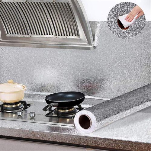 60CM*5M Kitchen Sticker Sheets for Shelves Waterproof Cupboard Anti-fouling Antibacterial mats roll for Wardrobe Anti Slip mat Cabinet Oil Proof Aluminum Film Shelf Liners Sheet roll Anti Slip mats fo