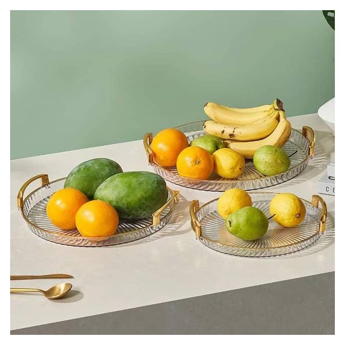 3 Pieces Of Round Food Tray Fruit Tea Table Serving Tray Home Desktop Storage Organizer for Hotel Storage Platters