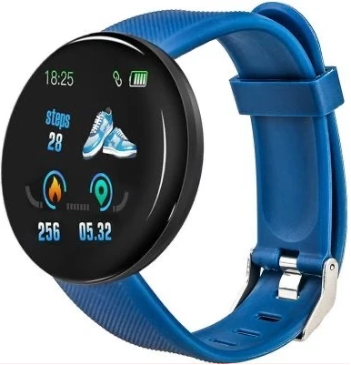 Water Proof Smart Watch D18 Clock Round Heart Rate Measure For Men & Women-Blue