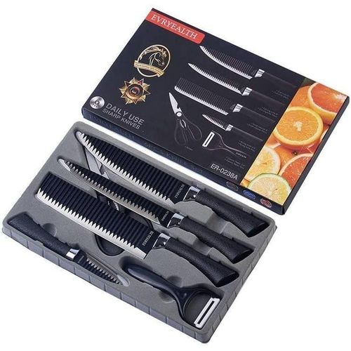 6 pcs Kitchen Knives Set Stainless Steel Sharp Professional Nonstick Chef Knives - Black