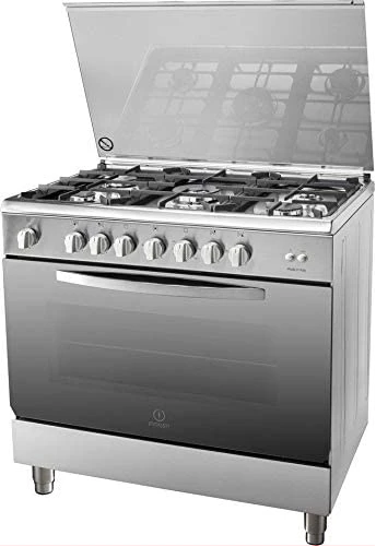 Indesit Cooker 90x60cm 5-Gas Burners Cooker Range with 112-Litres Gas Oven with Wide Gas Oven & Flame Failure Protection I95T1CXEX - Silver