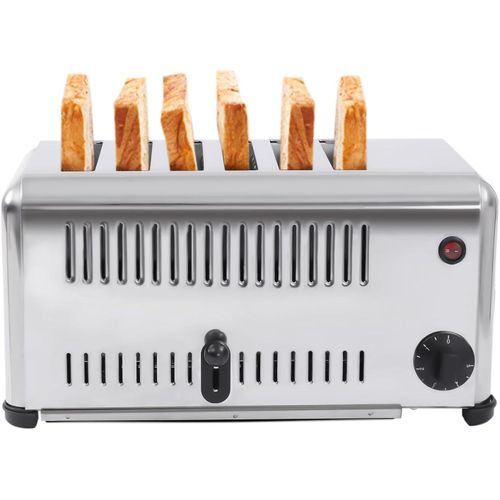 6 Slice Bread Toaster, 1680W 110V Stainless Steel Commercial 1-5 Minute Timing Pop-Up Electric Toaster Bread Baking Machine Breakfast Bread Making Tool With Drawer-type Crumb Tray for Restaurant Preci
