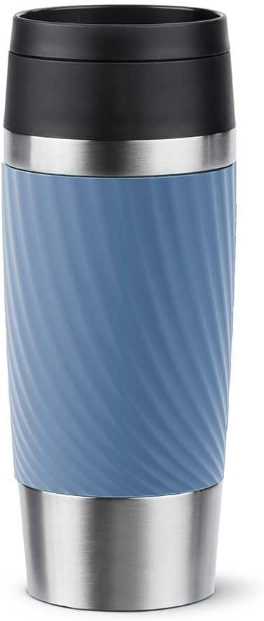 TEFAL Thermal Bottle Travel Mug Twist-Light Blue, Comfort Screw Lid, Quick Press Drinkware, Soft-Touch Sleeve, Travel-Ready, Reusable, 100% Leak-Proof, Keeps Drinks Cold (8 hrs) and Hot (4 hrs), 360° 