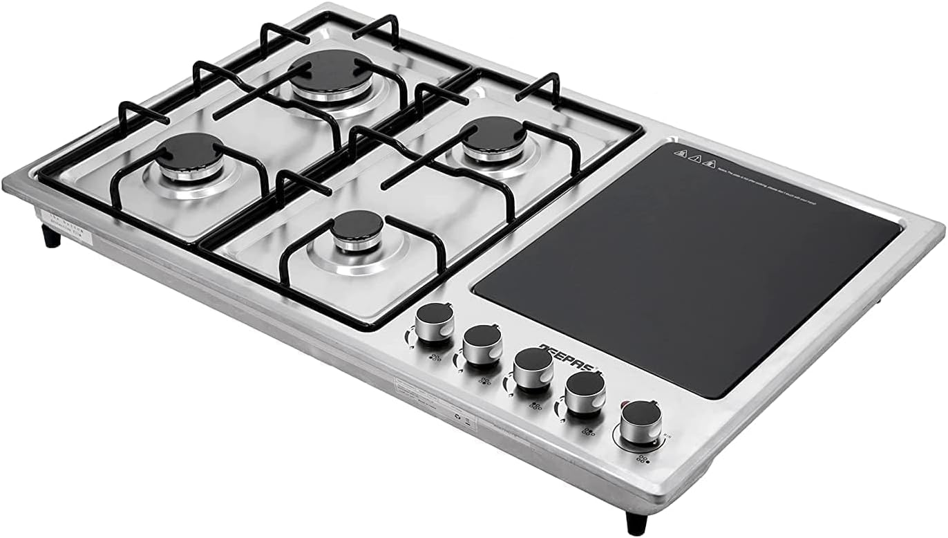 Geepas GGC31036 Stainless Steel Built-In Gas Electric Hot Plate Hob, Black/Silver