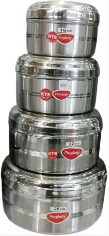 Stainless Steel 4 Piece Cooking Food Container Carrier Lunch Box Tiffin -Silver