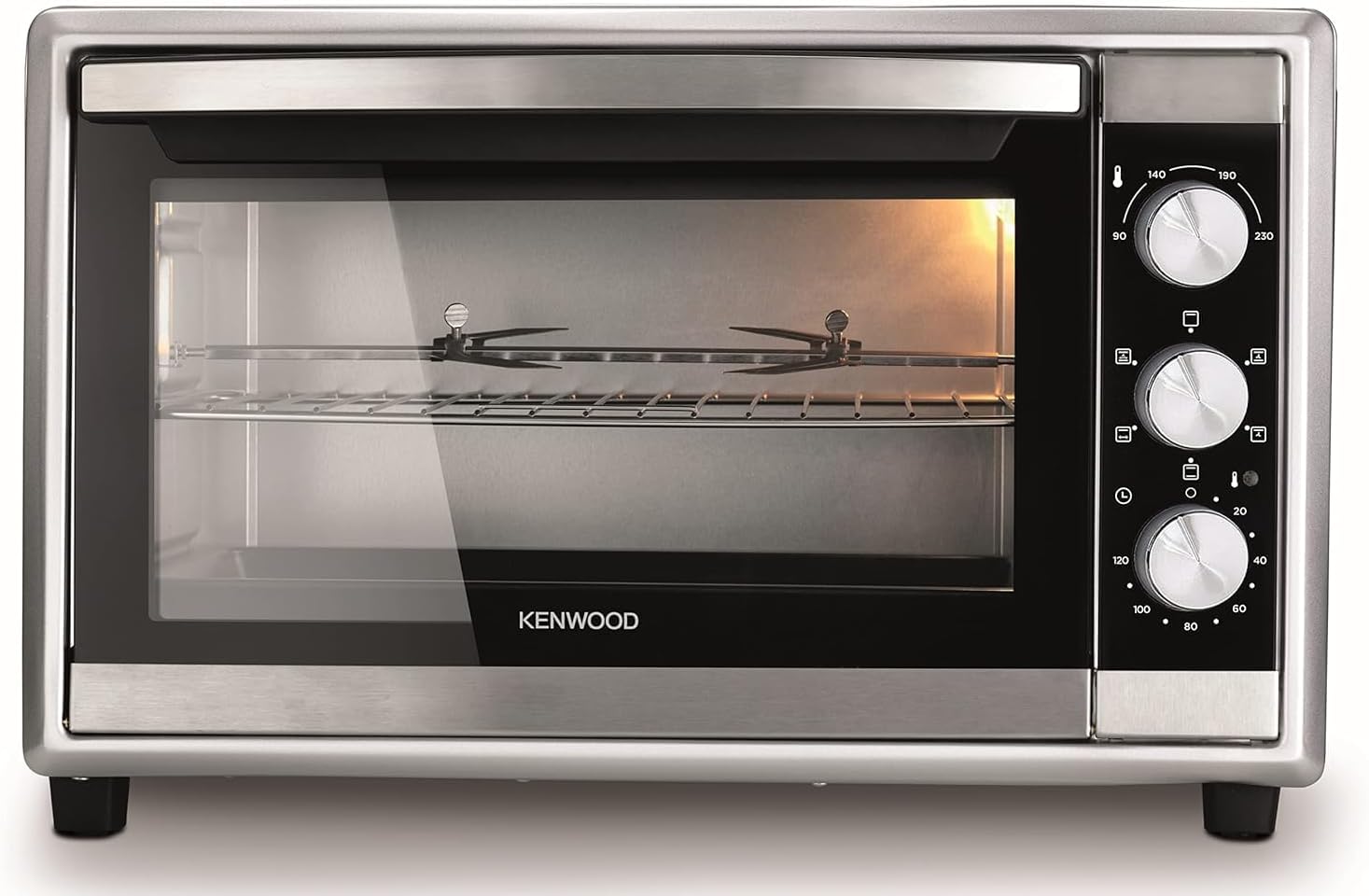 KENWOOD 70L Toaster Oven - Oven Toaster Grill Large Capacity Double Glass Door Multifunctional with Rotisserie and Convection Function for Grilling, Toasting, Broiling, Baking, Defrosting MOM70 Silver
