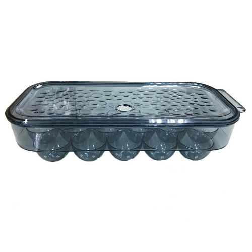 16 Egg Tray Holder For Refrigerator, Stackable Organizer Bin With Lid, Grey