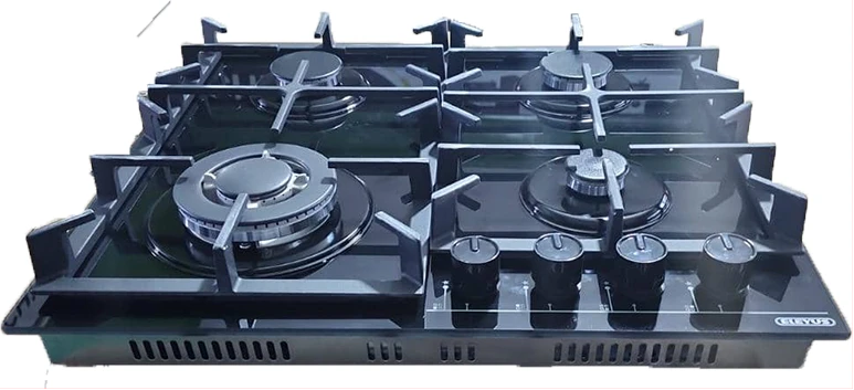 FIESTA 60x60 Built-in Gas Hob, 4-Gas Burners, Auto Ignition, Cast Iron Pan Supports, Euro Pool Gas Burners - Black