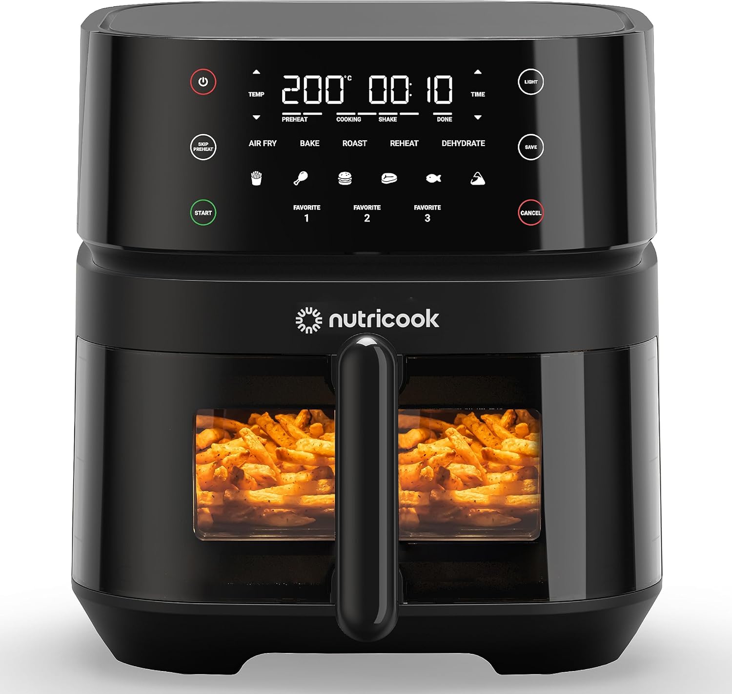 Nutricook 5.7L Air Fryer 3 Vision with Clear Window and Internal Light , 5.7L, Air Fry, Roast, Bake, Dehydrate & Reheat, 6 Presets, AF357V, Black, 1700 Watts, 2 Years limited Warranty