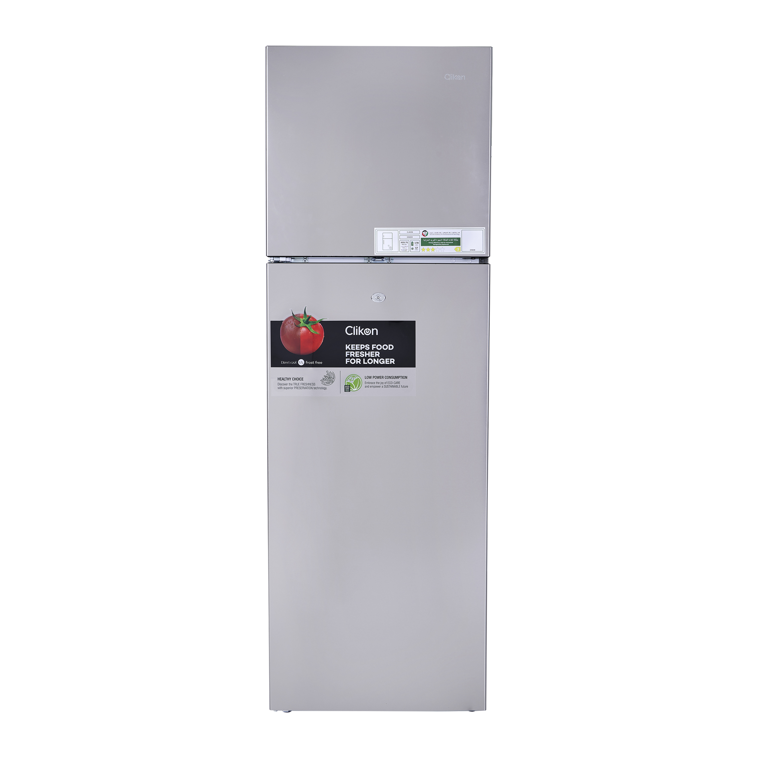 Clikon 325L Fridge CK6039, Double Door Frost Free Top Mount Freezer Refrigerator - Silver